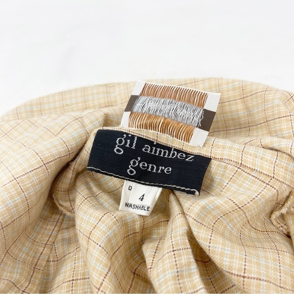 Vintage New With Tags NEIMAN MARCUS GIL AIMBEZ GENRE Women’s Beige Plaid Top 4 - Picture 8 of 8